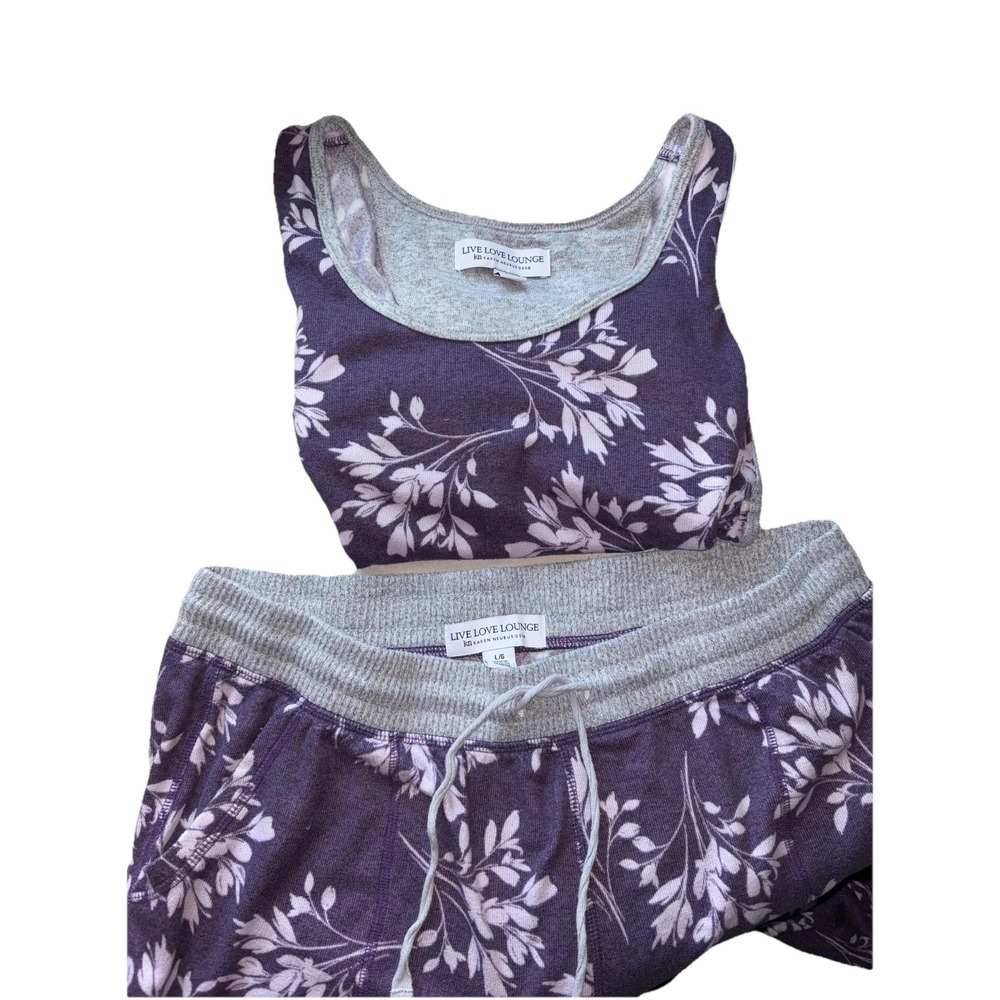 Live Love Lounge Pajama Set Womens Large Purple Floral Tank Top Pants Soft - Picture 6 of 6